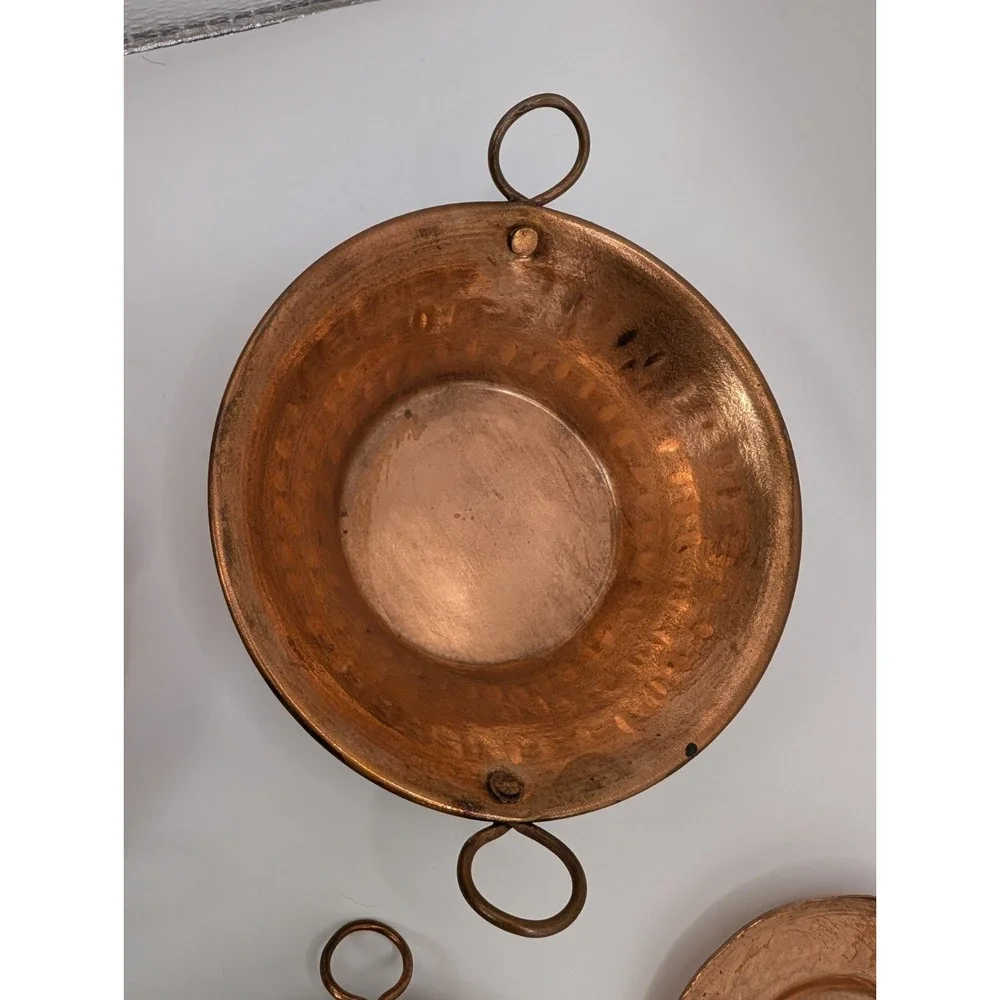 Vintage Mini Small Copper Pans Set 3 Mexican Style Cazo Pans Hammered 5 inch